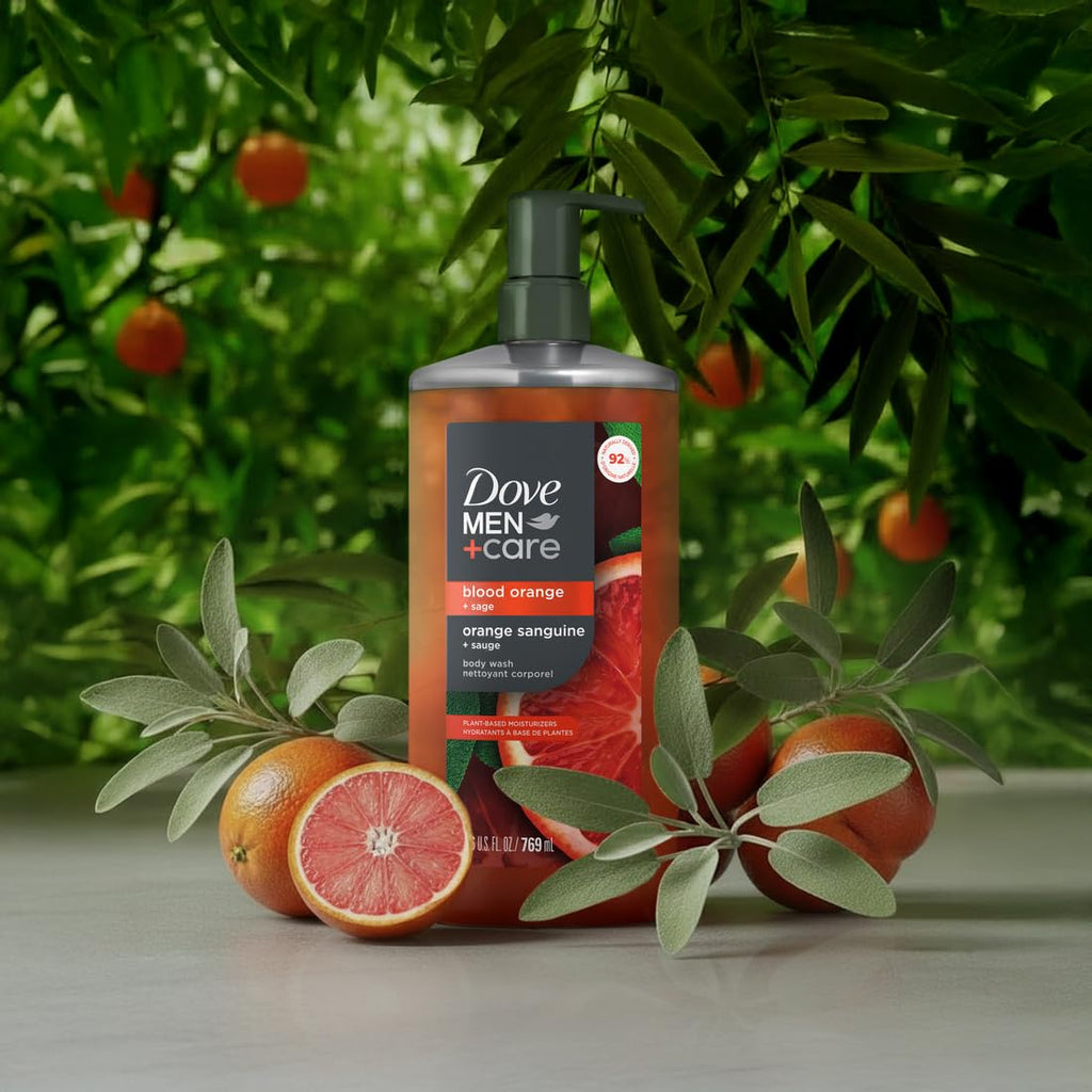 DOVE MEN + CARE Body Wash Blood Orange to Rebuild Skin in the Shower with Plant-Based Cleansers and Moisturizers 26 fl oz