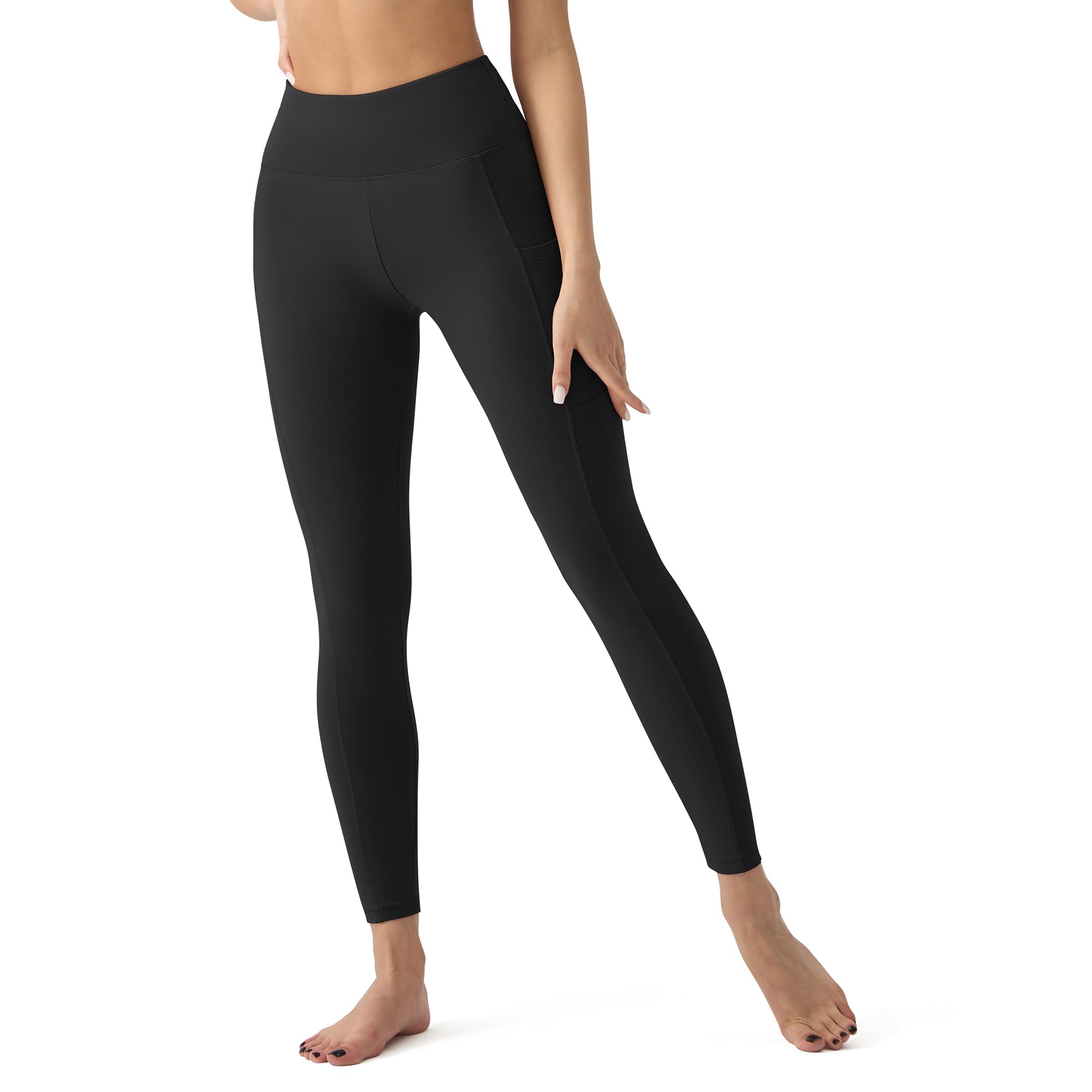YUDSUD Tummy Control Leggings with Pockets for Women High Waisted Yoga Pants Buttery Soft Elastic Stretchy Workout Running Athletic Black