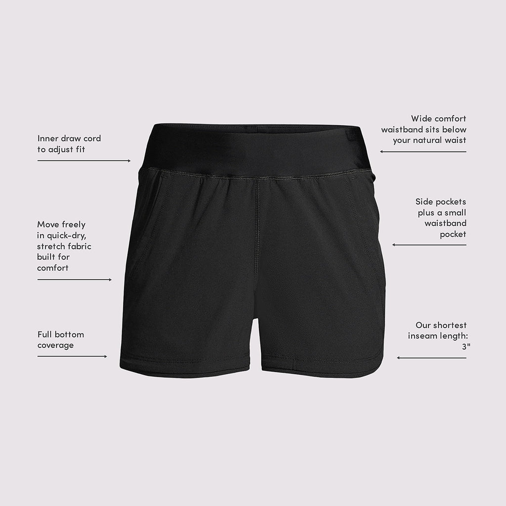 Lands' End Womens Sunshade UPF 50 3 Inch Board Shorts with Panty Black Regular 0
