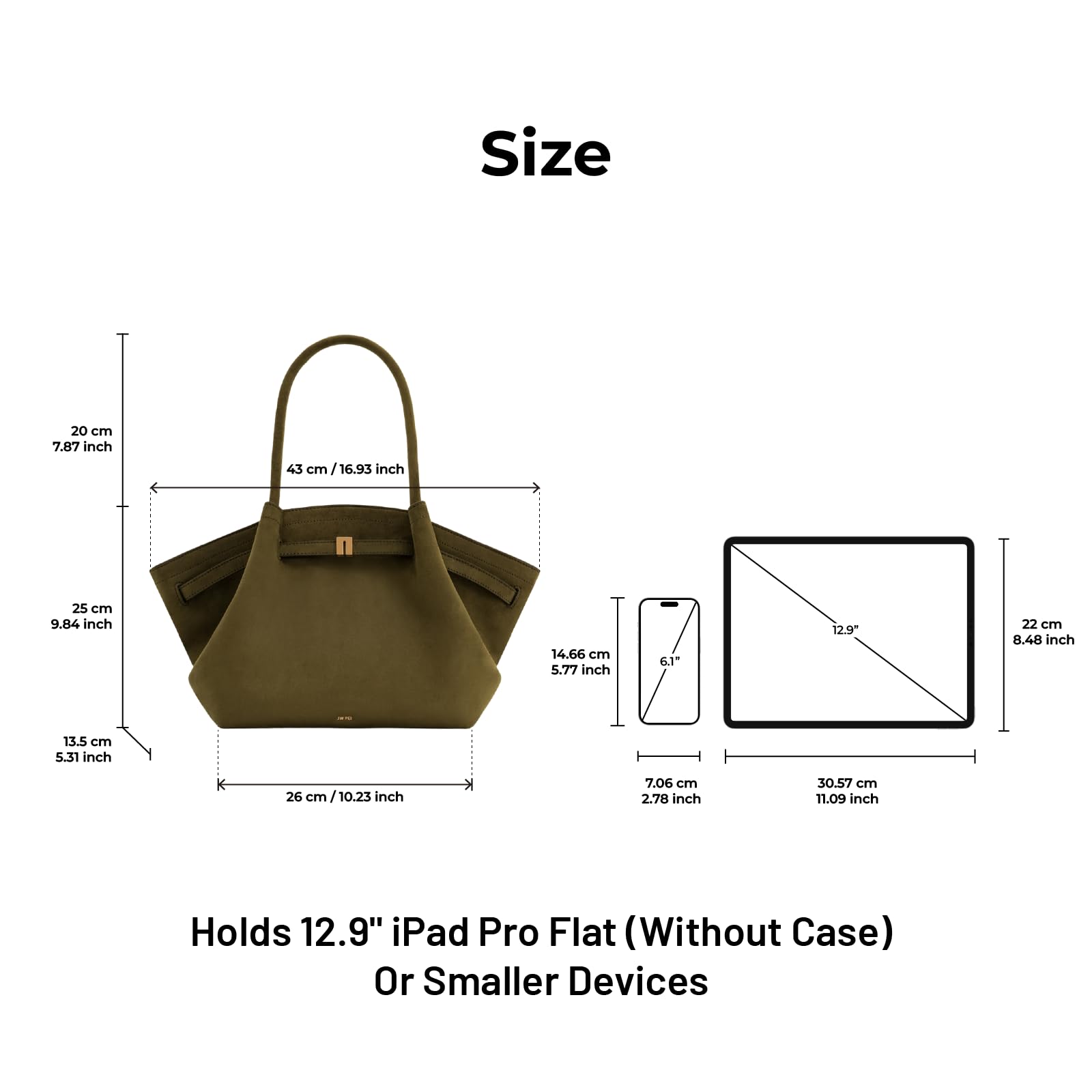 JW PEI Women's Hana Medium Faux Suede Tote Bag - Dark Olive