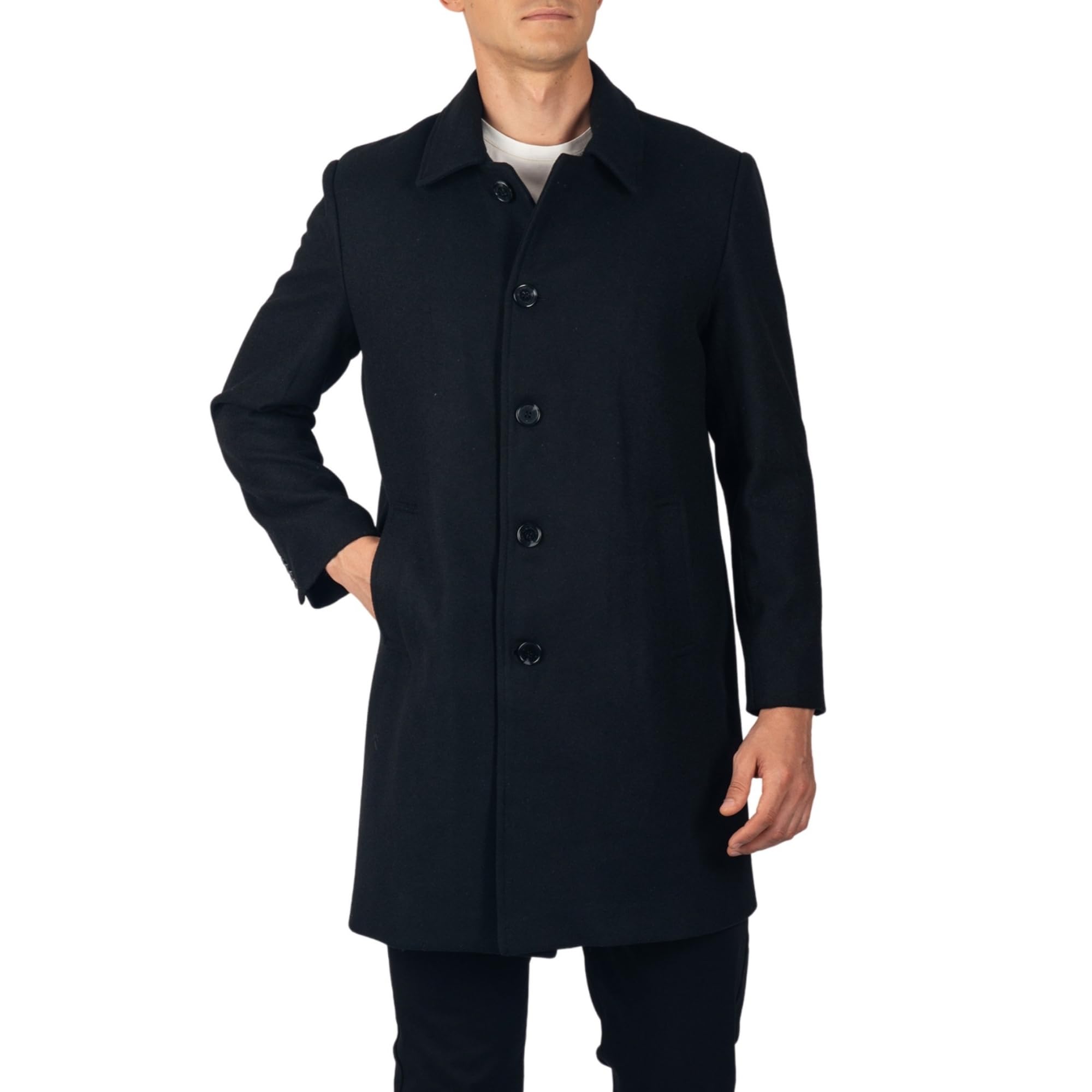 Alpine Swiss Orson Mens Wool Blend Car Coat Tailored Long Topcoat for Men Single Breasted Overcoat Winter Jacket BLK XL