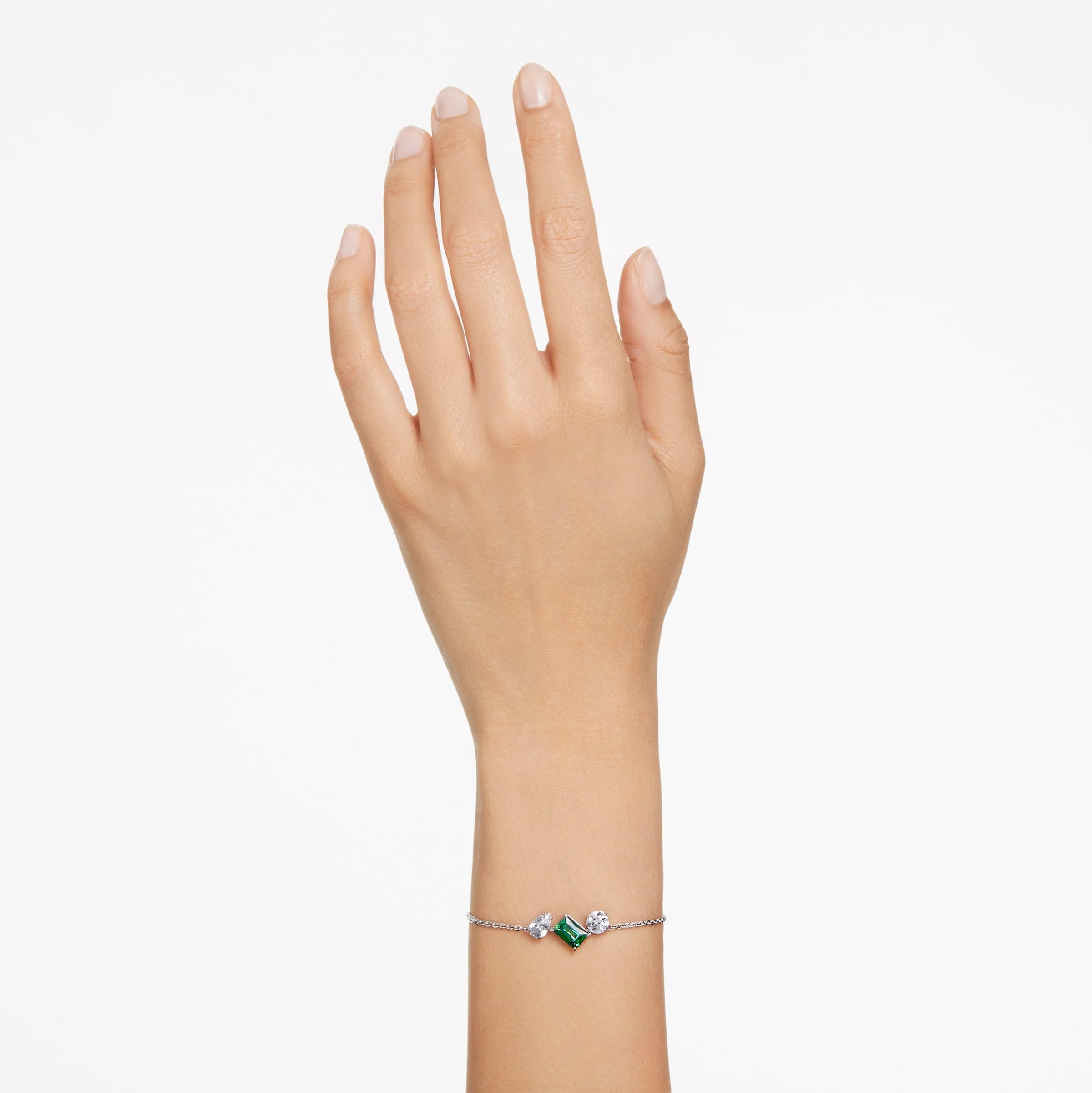 Swarovski Mesmera Bracelet, Green and Clear Mixed-Cut Stones on a Rhodium Finished Chain, Part of the Mesmera Collection