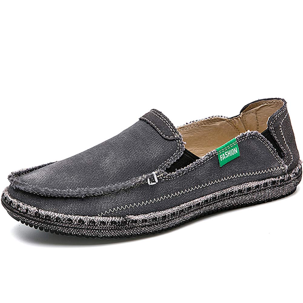 CASMAG Men Canvas Shoes Washed Classic Comfort Casual Penny Slip On Loafers Grey 2 US 7.5 M