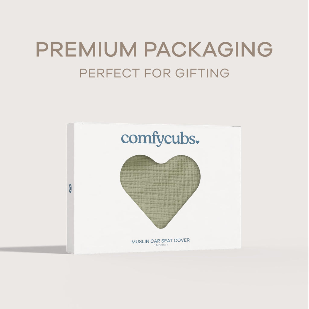 Comfy Cubs Baby Car Seat Cover - Soft, Breathable Bamboo Rayon and Muslin Cotton Blend - Lightweight Canopy for Sun, Bug, and Comfort Protection - Large Size Infant Seat Cover in Sage Design