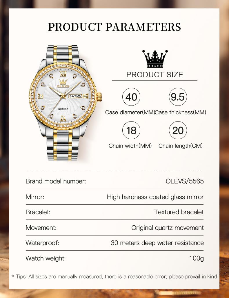 OLEVS Watch for Men Silver Stainless Steel Diamond Male Watches Analog Quartz Luminous Date Day Mens Watch Gift