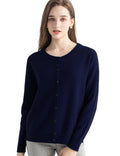Chanyarn Women's 100% Pure Cashmere Cardigan Crew Neck Long Sleeve 2025 Fall Winter Warm Soft Knit Cardigan Sweater (Navy Blue,M)