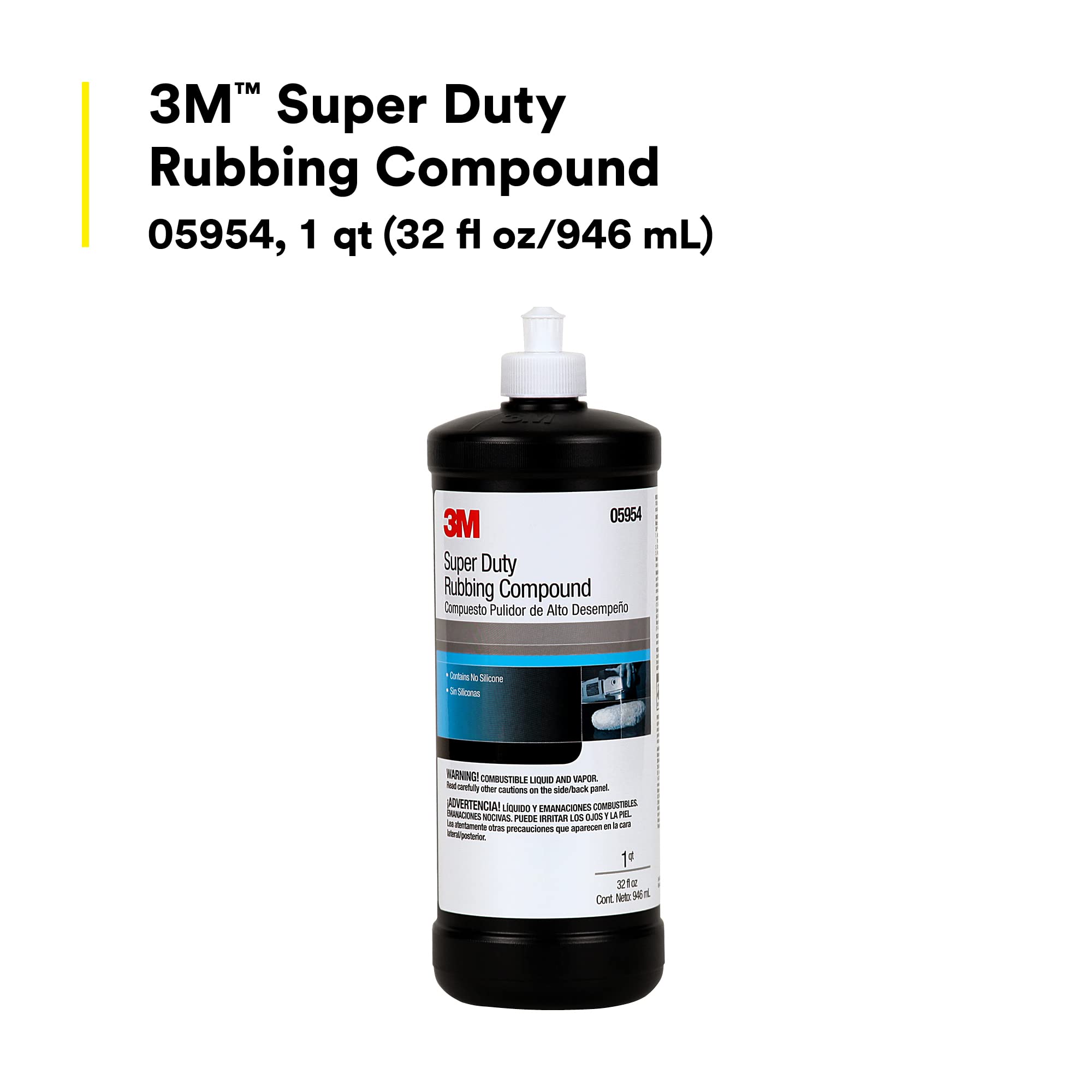 3M Super Duty Rubbing Compound, 05954, 1 qt (32 fl oz/946 mL), Contains No Waxes or Silicones