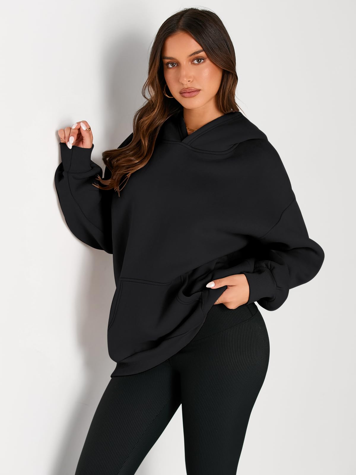 Trendy Queen Womens Oversized Hoodies Fleece Sweatshirts Fall Fashion Pullover Sweaters Winter Clothes Black M
