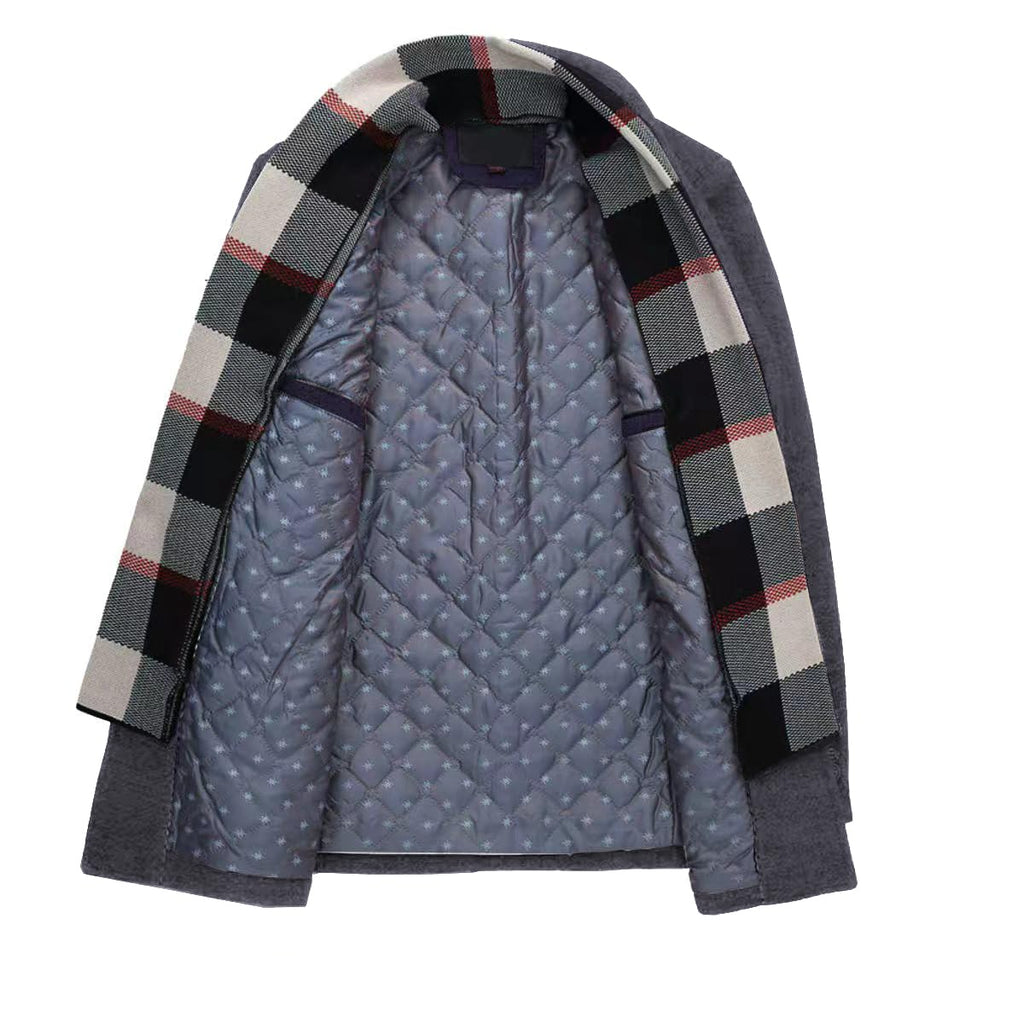 INVACHI Mens Wool Blend Coat Warm Winter Trench Coat with Detachable Soft Scarf Single Breasted Overcoat (US, Alpha, Small, Regular, Regular, Grey)