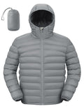 TBMPOY Mens Lightweight Packable Puffer Jackets with Hood Winter Bubble Coat Water-Resistant Puffy Jacket for Hiking Travel Ski Light Grey L