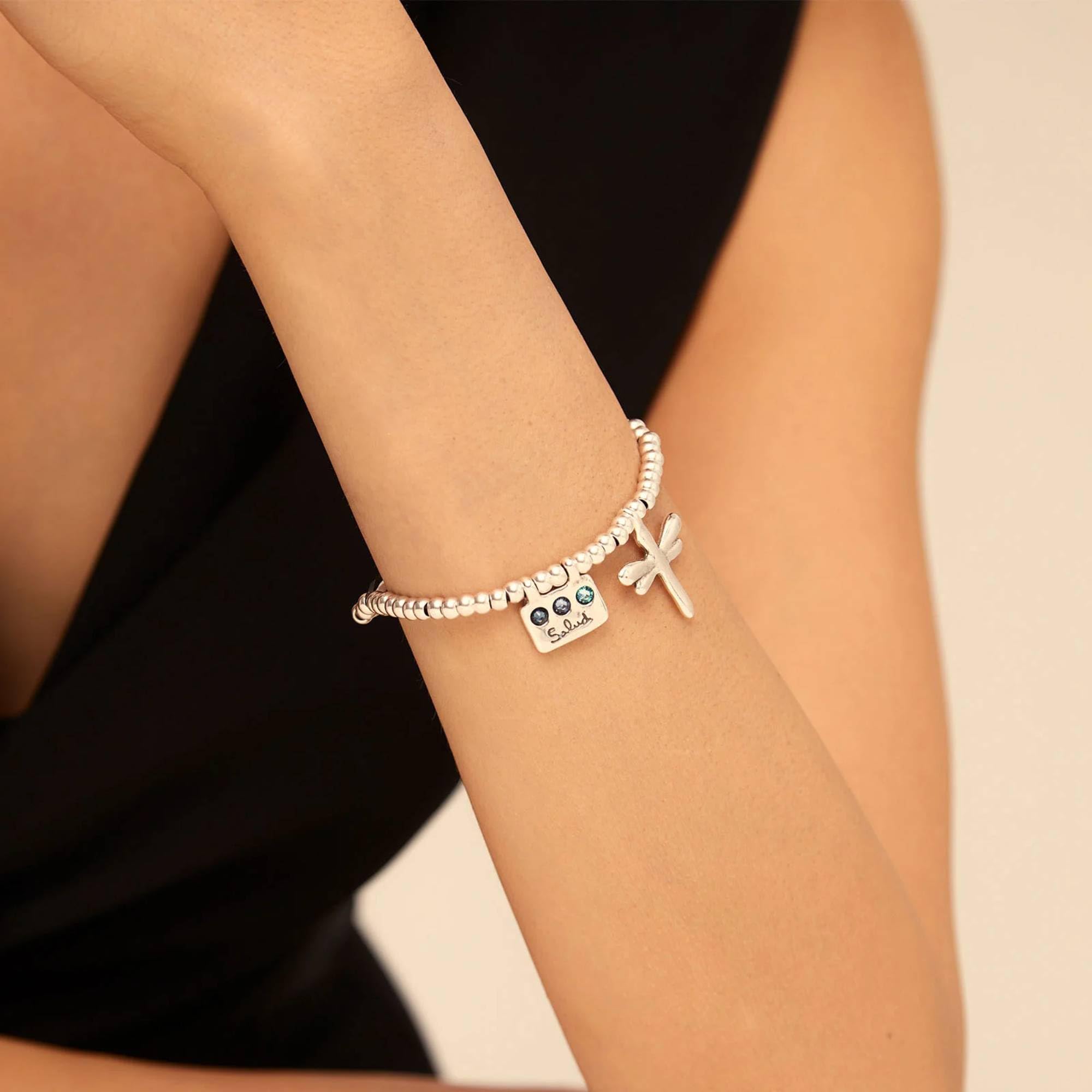Uno de 50 HEAL-ME Dragonfly Bracelet, Sterling Silver-Plated, Faceted Crystals