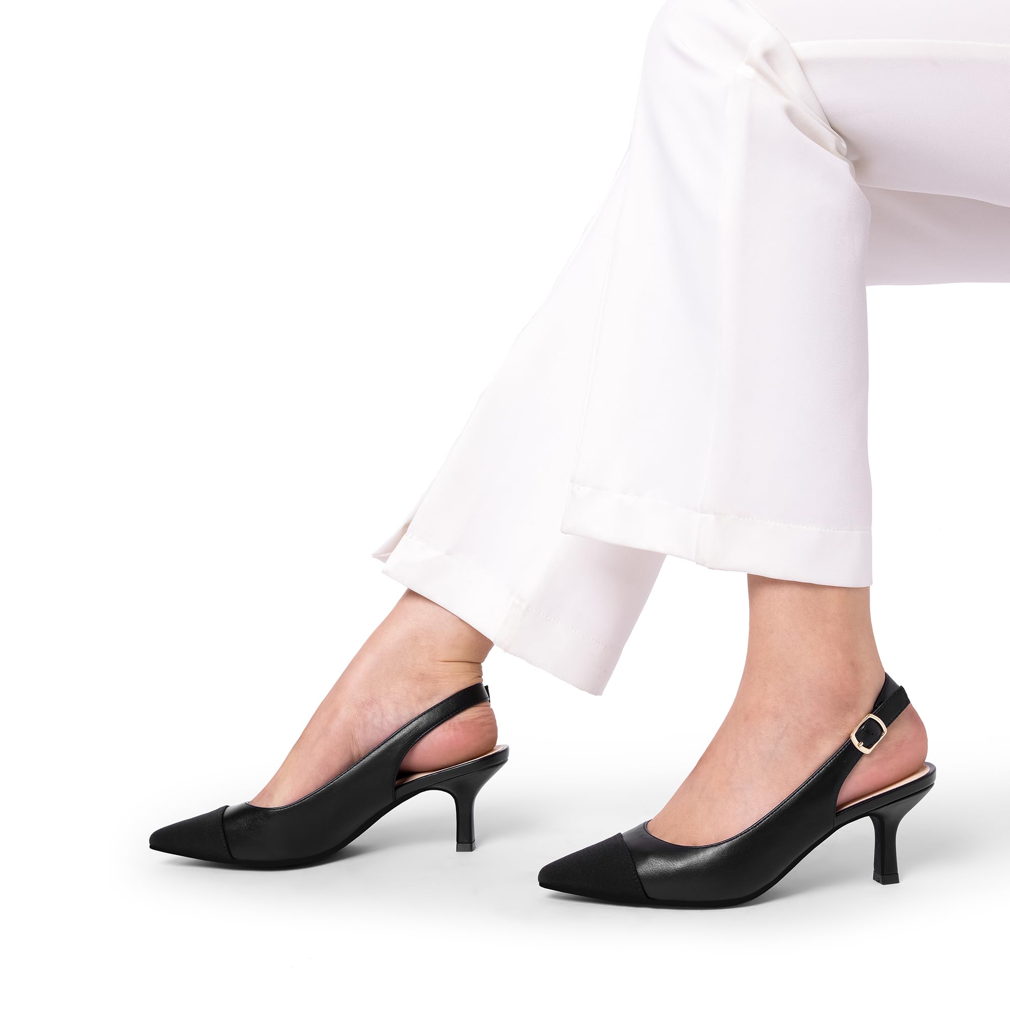 DREAM PAIRS Women's Kitten Heel Slingback Pointed Closed Toe Low Stiletto Heels Dress Bridal Elegant Wedding Pumps Shoes,Size 6,All Black,SDPU2444W-1