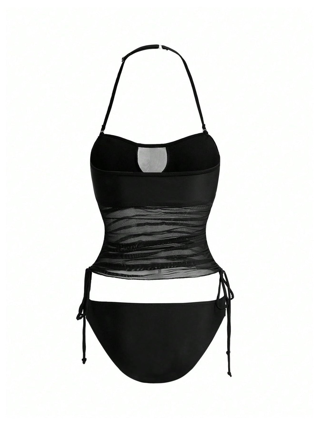 WDIRARA Women's Halter Tankini Set Cut Out Sheer Tie Side High Cut Swimsuit 2 Piece Bathing Suit Black X-Large