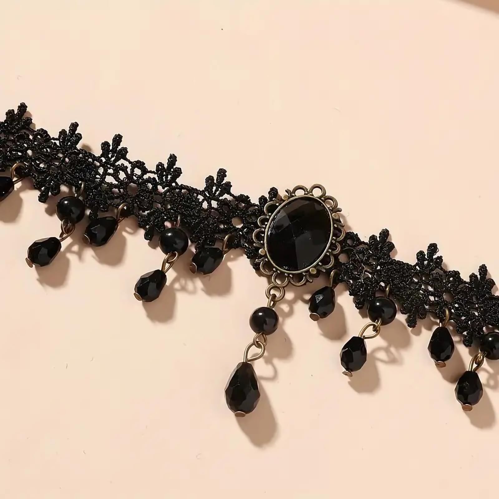Fesciory Black Necklaces for Women, Adjustable Layered Velvet Leather Lace Collar Necklace, Goth Jewelry Gifts. (Black Crystal)
