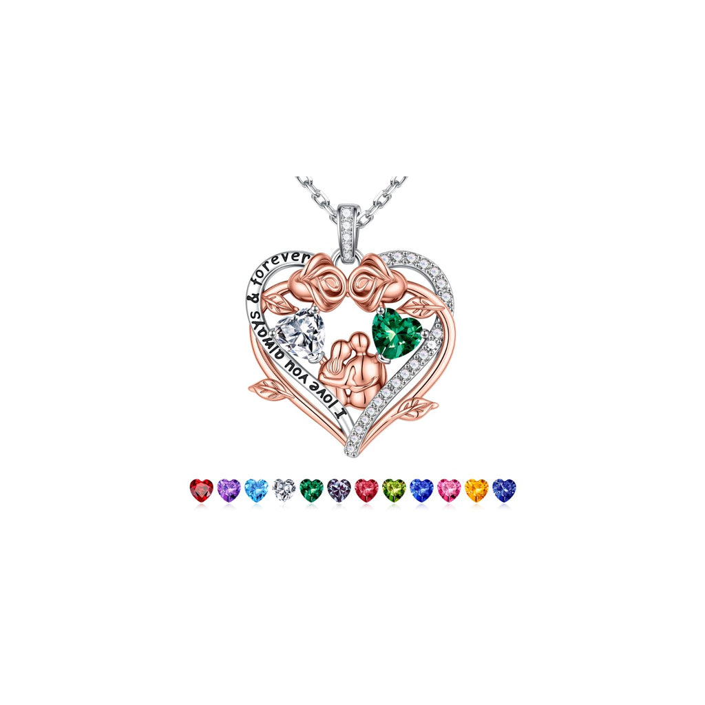 Iefil Jewelry for Women - Rose Heart Birthstone Necklace, April May Birthstone Necklace, Emerald Green Jewelry, Heart Necklaces for Women