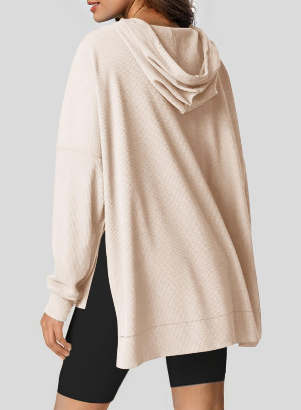 Dokotoo Oversized Hoodies for Women Casual Long Sleeve Autumn Pullover Sweatshirts for Women 2025 Fall Waffle Knit Side Slit Hoodie Sweatshirt Clothes with Pocket Apricot Large