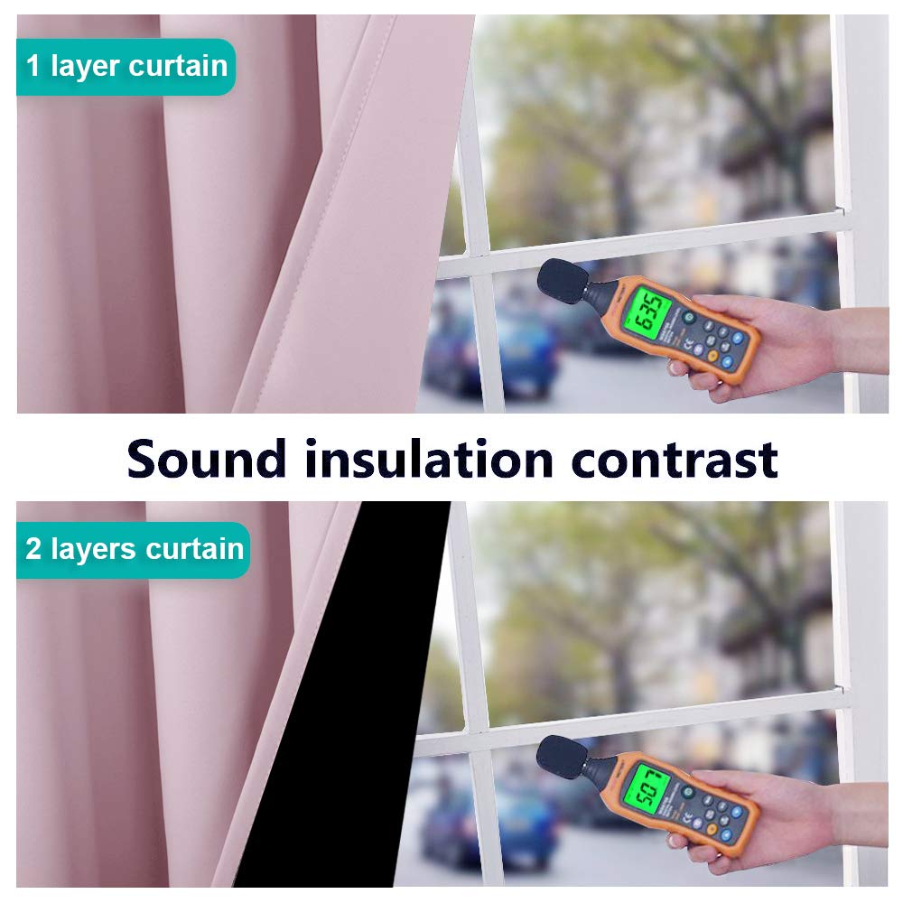 NICETOWN 100% Blackout Window Curtain Panels, Baby Pink, 2 Pieces, 42-inch Wide Per Panel, Full Light Blocking Drapes with Black Liner for Nursery, 72-inch Drop Thermal Insulated Draperies