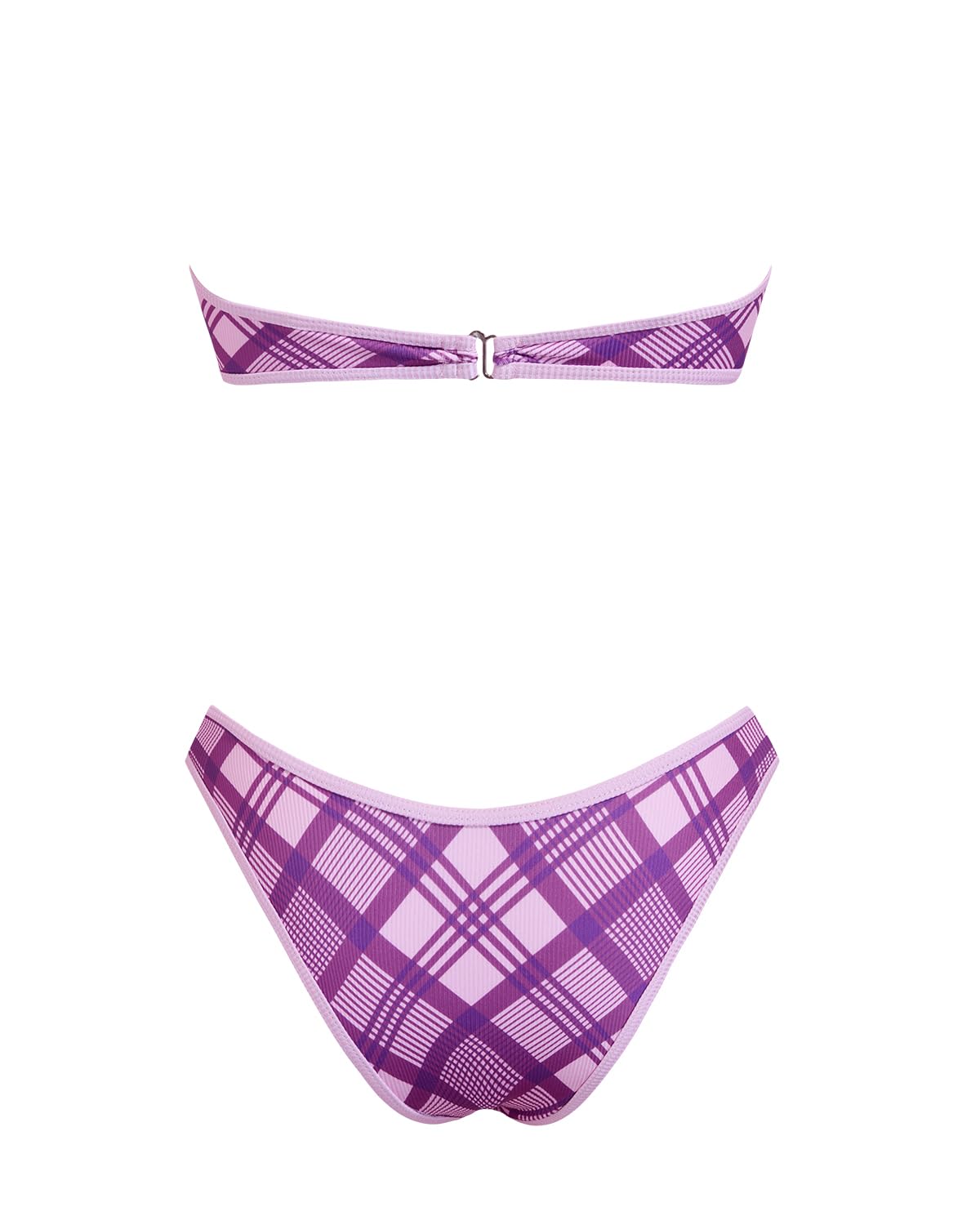 VOLAFA Women's Triangle Bikini Set Strapless Textured Bandeau Solid Cheeky Two Piece Swimsuit Bathing Suit (Small, Purple Plaid)