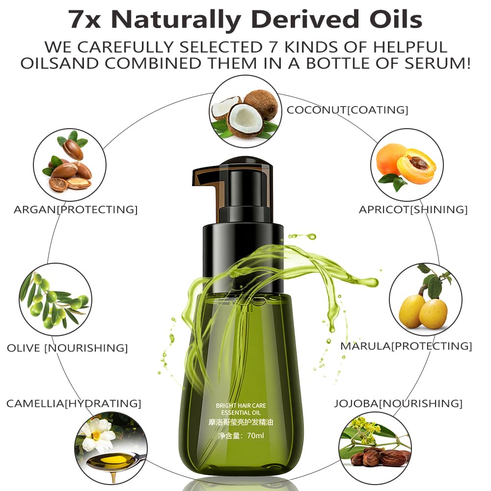 Hair Oil Serum for Frizzy Hair,Smooth & Shine Anti-frizz Hair Serum,Morocco Oil Silk Bright Hair Frizz-free Serum,Smoothing Natural Hair Care Essential Oil Reduce Dry,Curly,Wavy,Damaged Hair (2Pcs)