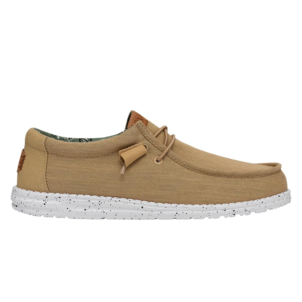 HEYDUDE Men's Wally Washed Canvas, Mens Shoes, Slip-on Loafers, Comfortable & Light-Weight Walnut