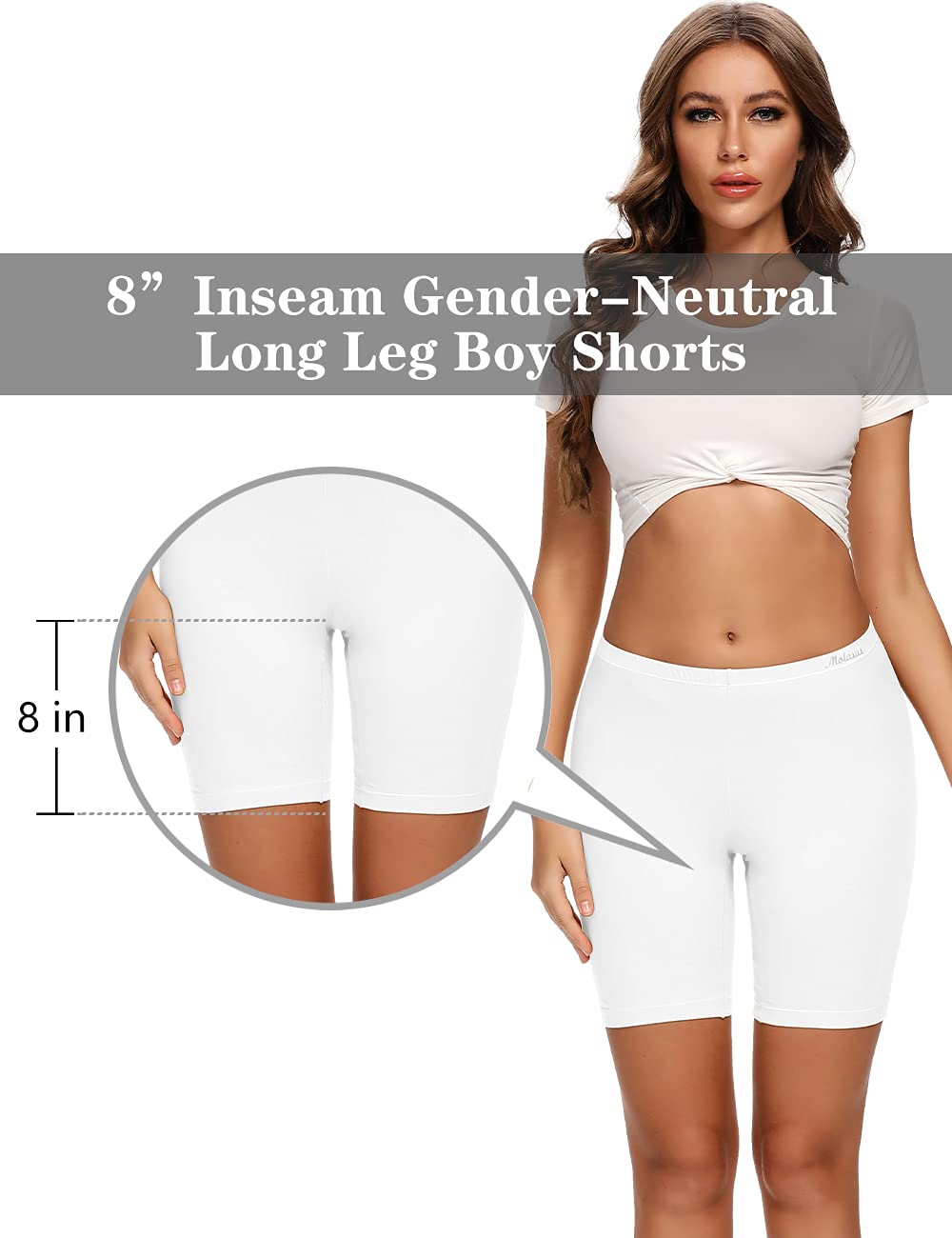Molasus Womens Boxer briefs Cotton Boy Shorts Underwear Anti Chafing Bike Short Long Leg Under Shorts White 4 Pack Size 9
