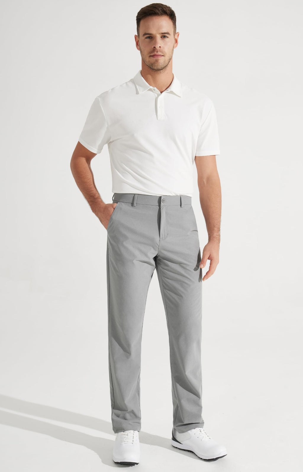 Libin Mens Golf Pants Stretch Work Dress Pants 30" Quick Dry Lightweight Business Casual Pants for Men Comfy Water Resistant, Light Grey, 38W x 30L