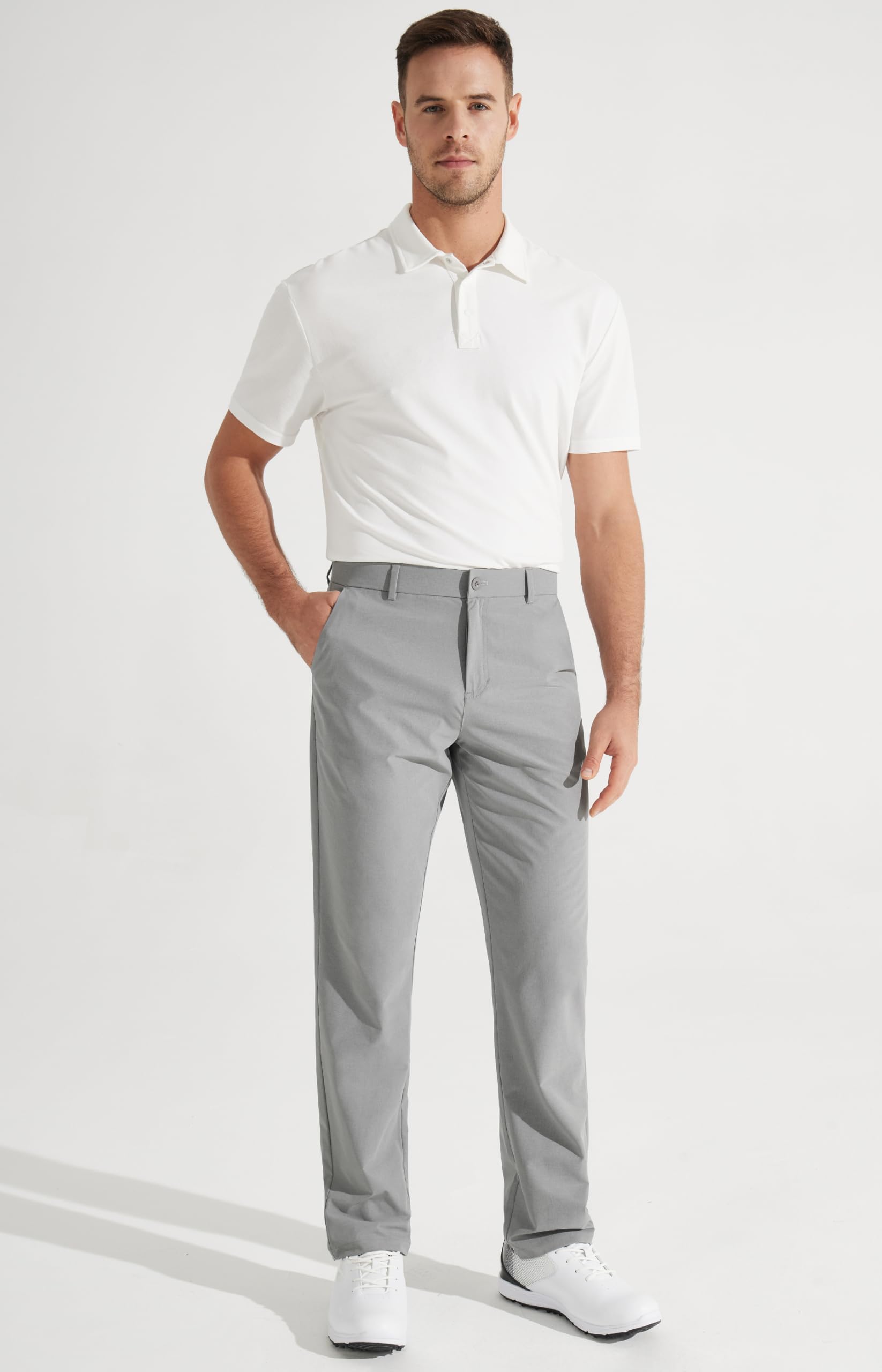 Libin Mens Golf Pants Stretch Work Dress Pants 30" Quick Dry Lightweight Business Casual Pant for Men Comfy Water Resistant, Light Grey, 34W x 30L