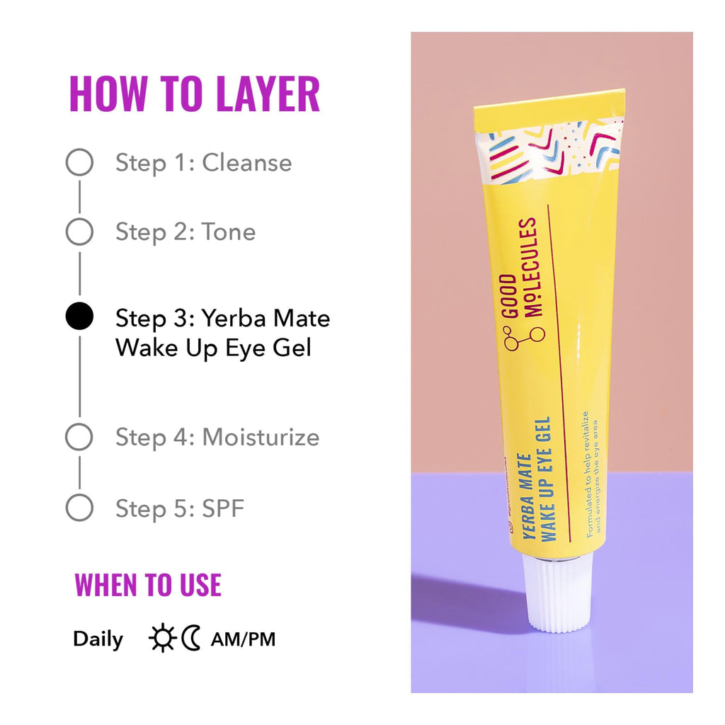 Good Molecules Yerba Mate Wake Up Eye Gel - Hydrating Under Eye Gel Cream with Hyaluronic Acid and Caffeine - Target Dark Circles and Puffiness - Skin Care for Face