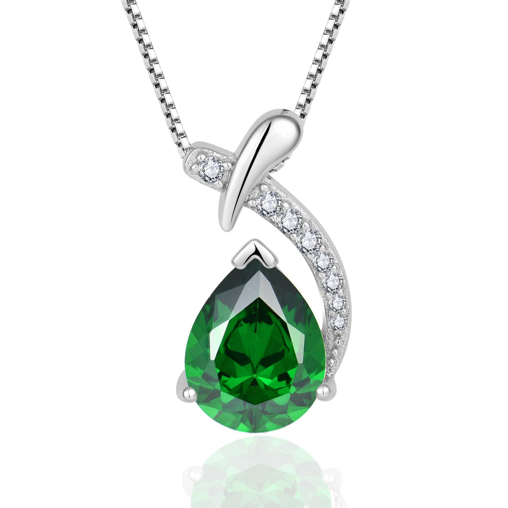 YIFSIY Teardrop Emerald Pendant Necklace for Women,925 Sterling Silver Pear Cut Green Zircon May Birthstone Necklace for Birthday Engagement Anniversary Wedding Jewelry