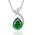 YIFSIY Teardrop Emerald Pendant Necklace for Women,925 Sterling Silver Pear Cut Green Zircon May Birthstone Necklace for Birthday Engagement Anniversary Wedding Jewelry