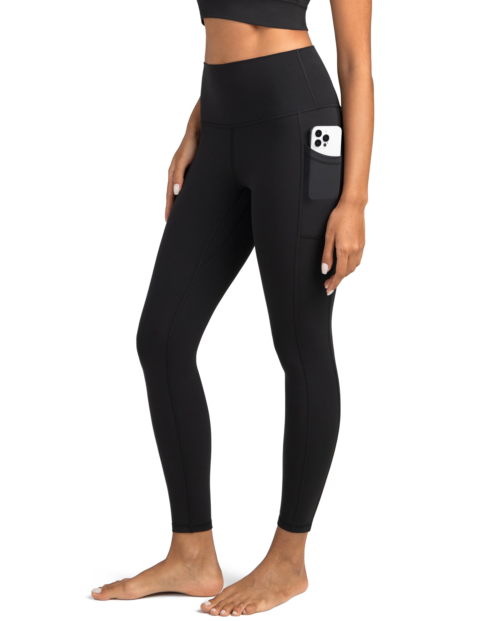 Colorfulkoala Women's High Waisted Tummy Control Workout Leggings 7/8 Length Yoga Pants with Pockets (L, Black)