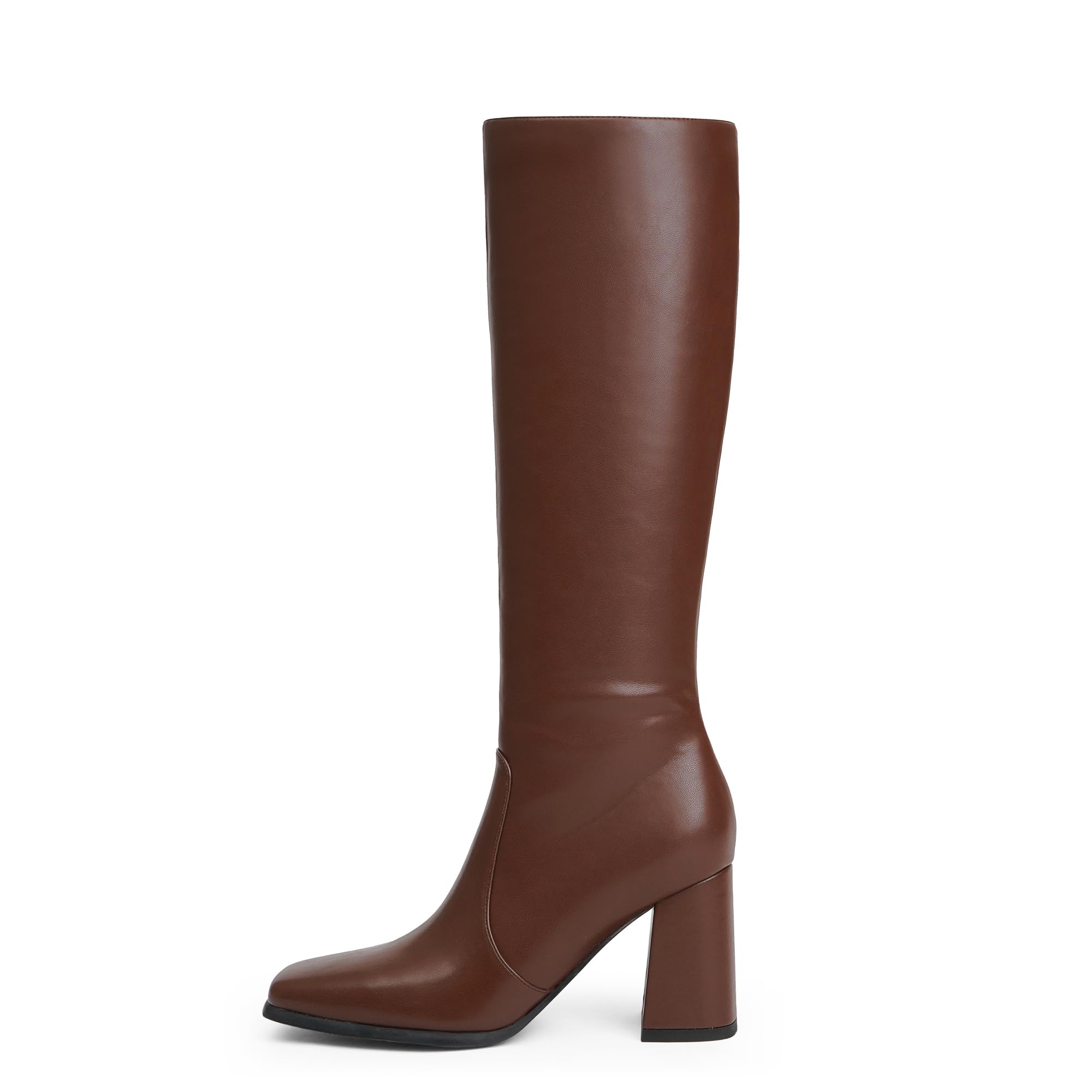 Modatope Brown Knee High Chunky Heel Boots Square Toe Tall Boots for Women Block Heel Side zipper Fall Boot Women Size 8