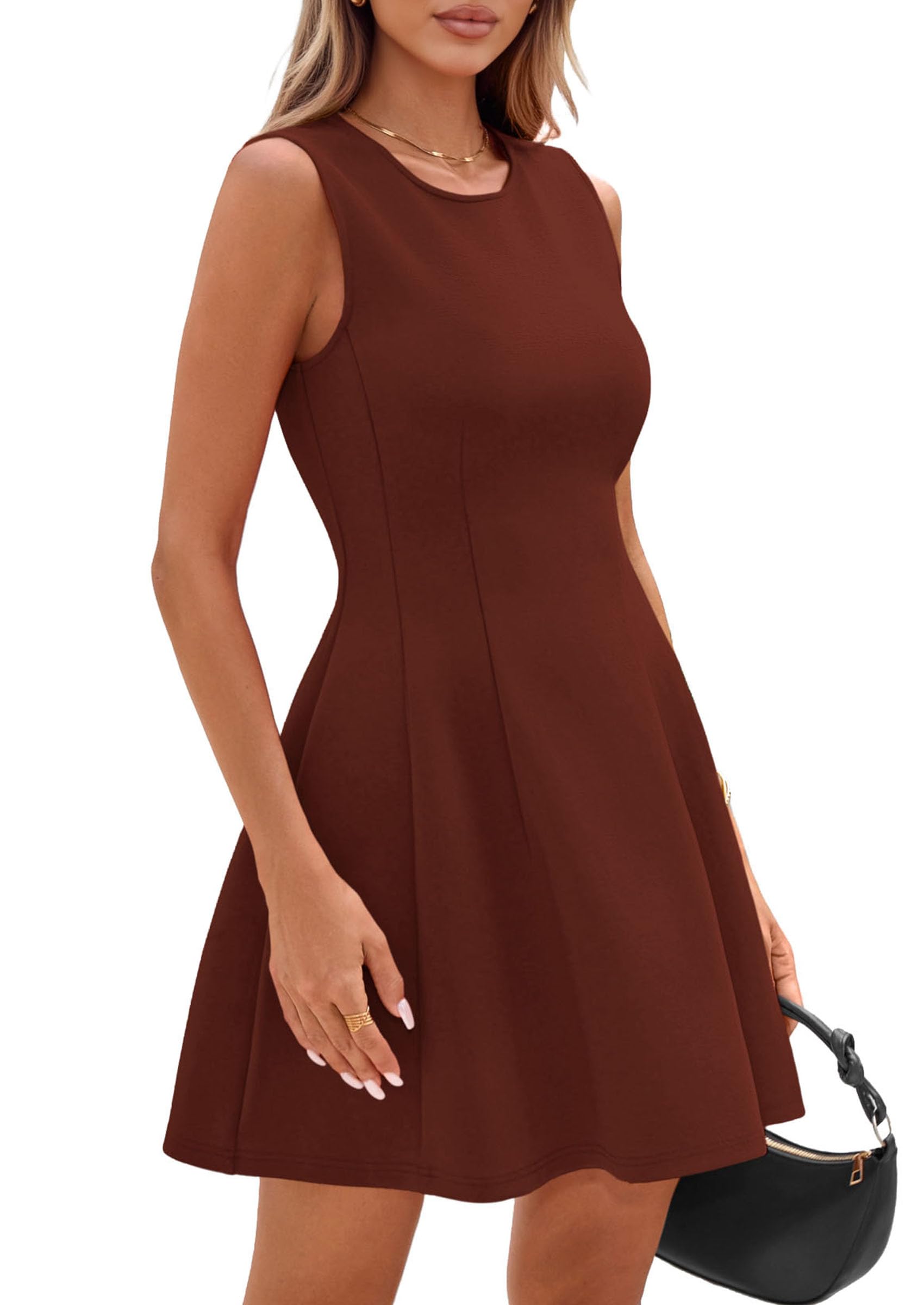 PRETTYGARDEN Summer Dresses for Women 2026 Elegant Classy Spring A Line Business Casual Work Graduation Cocktail Short Dress (Brick Red,XX-Large)