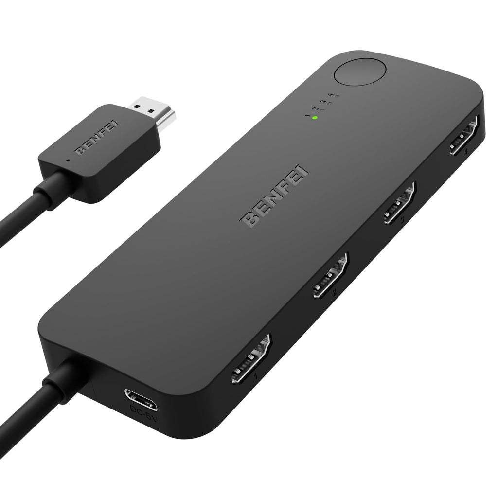 BENFEI HDMI Switch 4 in 1 Out 4K@60Hz, 2K@144Hz, HDCP 2.3 【with Adaptive Equalization Support 10M HDMI Transmit】 Compatible for PS5/4, Xbox, Roku, FireStick, Switch