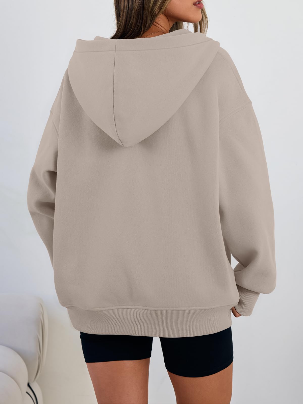 Trendy Queen Womens Oversized V Neck Hoodies with Thumb Hole Pullover Sweatshirts Y2k Clothes Fall Fashion Outfits 2026 CoffeeGrey S