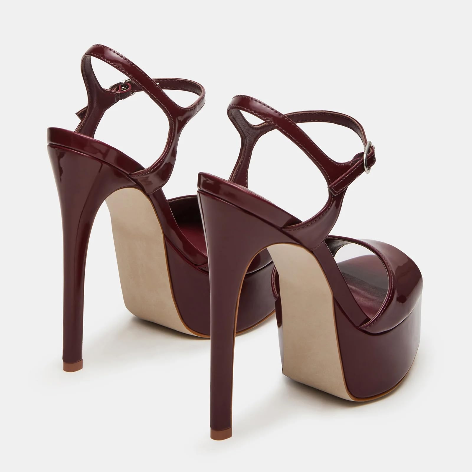 UBWDU Stiletto High Platform Heels for Women Peep Open Toe Ankle Strap Heeled Sandals Wedding Shoes Burgundy 7