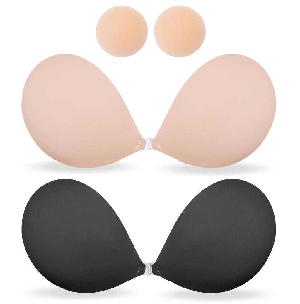 MITALOO Seamless Adhesive Bra Sticky Strapless Invisible Push up Bras Silicone Backless Nipple Cover for Women Beige Black