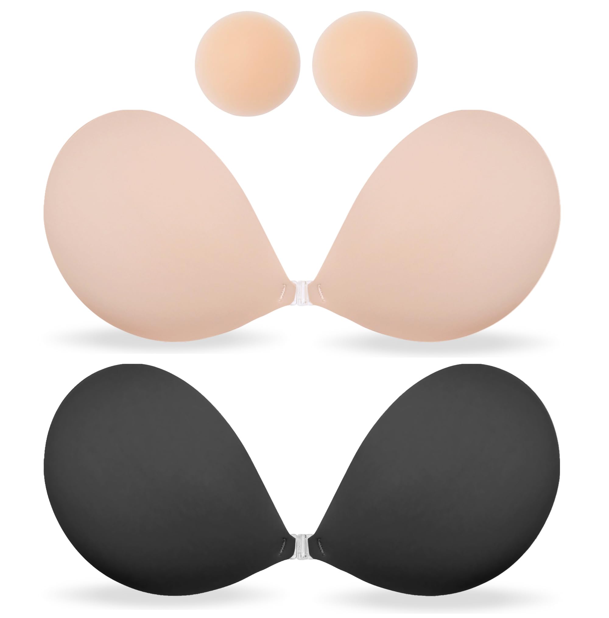 MITALOO Seamless Adhesive Bra Sticky Strapless Invisible Push up Bras Silicone Backless Nipple Cover for Women Beige Black