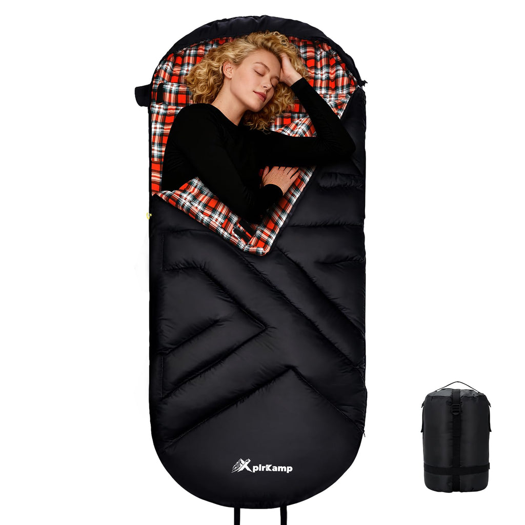 Cotton Flannel Sleeping Bag for Adults,4 Season Extra Wide Big&Tall XXL Portable Sleeping Bags for Warm Cold Weather Winter,Camping SleepingBag with Compression Sack,Hiking Backpacking,Indoor Outdoor