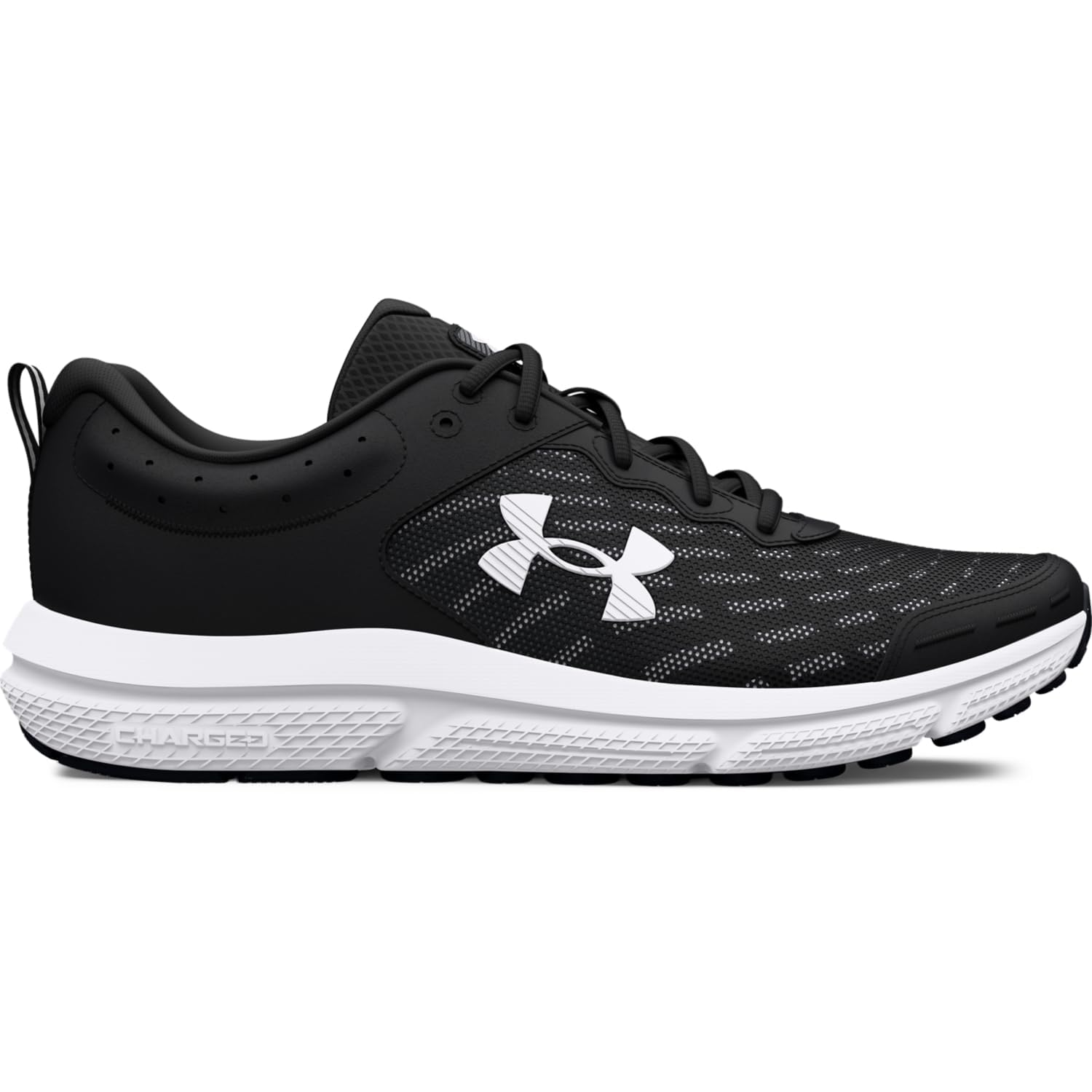 Under Armour Men's Charged Assert 10 Shoes, (001) Black/Black/White, 10.5