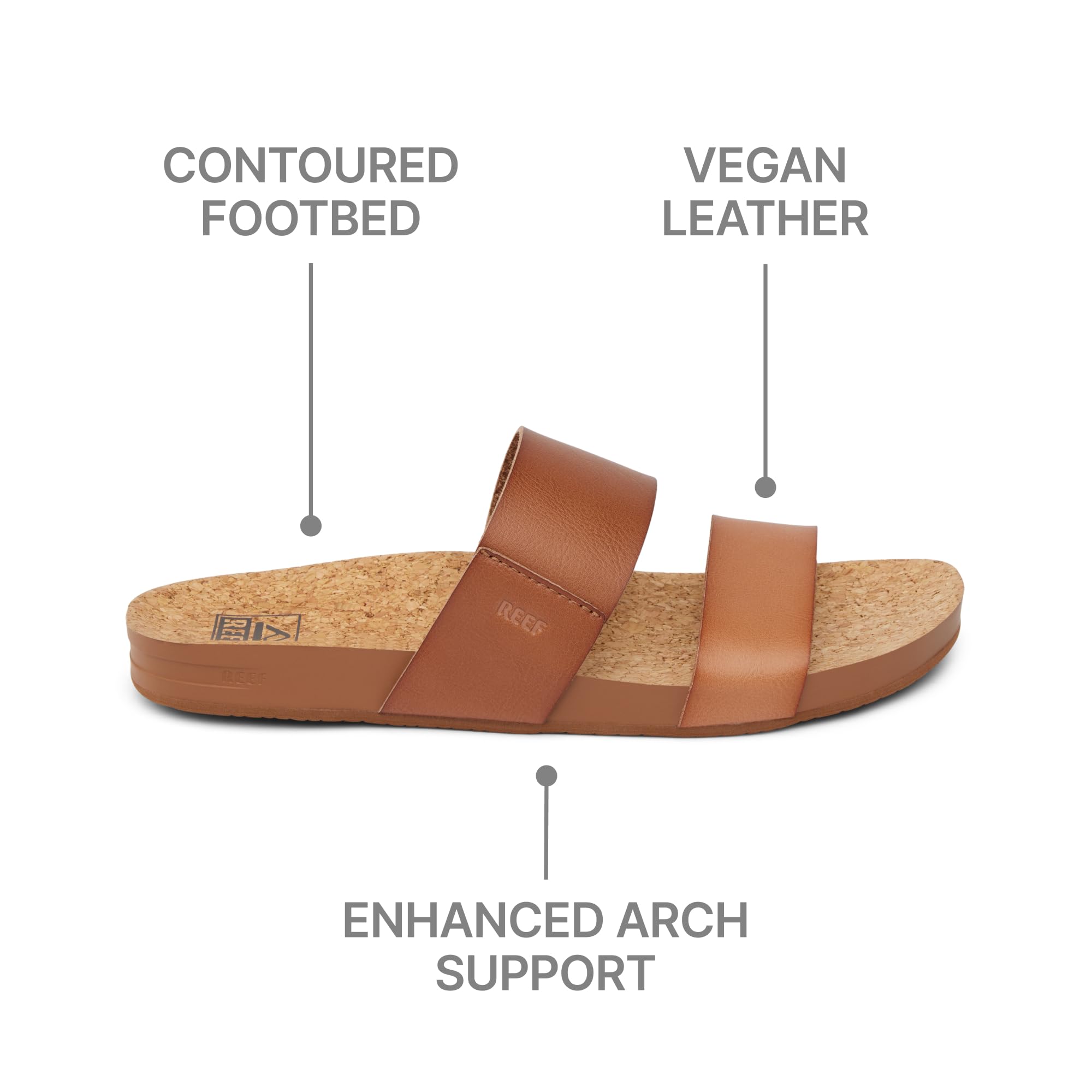 REEF Cushion Vista Womens Fashion Slide Sandal, Vegan Leather Strap, Ultra Soft Cushion Footbed, Espresso Duo, 7.5