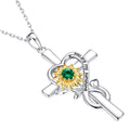 Iefil Mothers Day Gifts for Mom - First Time Mom Gifts | Sunflower Necklace, Simulated Emerald Cross Necklace for Women