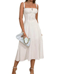 Wedding Guest Dresses for Women Midi Corset Lace Up A Line Dress Solid Flowy Slit Going Out Sundress for Tea Party