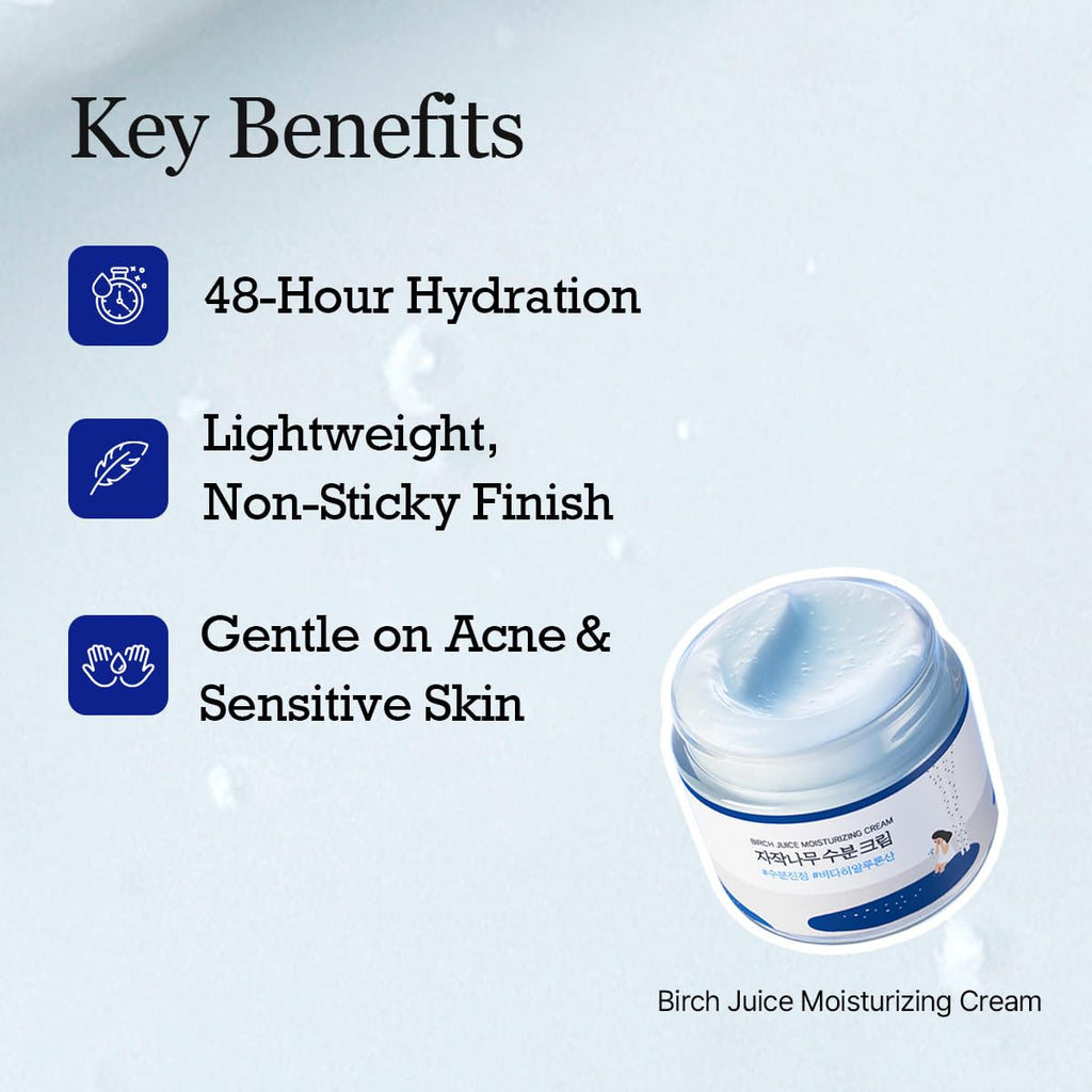 ROUND LAB Birch Juice Moisturizing Cream 2.7 Fl Oz 1+1 Refill Included Set, 48-Hour Hydrating Face Moisturizer with Vita Hyaluronic Acid, Gentle on Acne-Prone and Sensitive Skin, Korean Skin Care