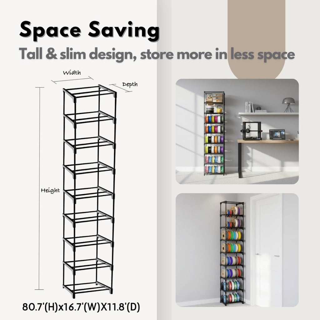 Razzi Fidel 9-Tier Modular 3D Printer Filament Storage Rack, High-Strength Carbon Steel Spool Holder & Organizer, Holds 54 Spools(1kg), Space-Saving, Customizable, Tool-free Assembly