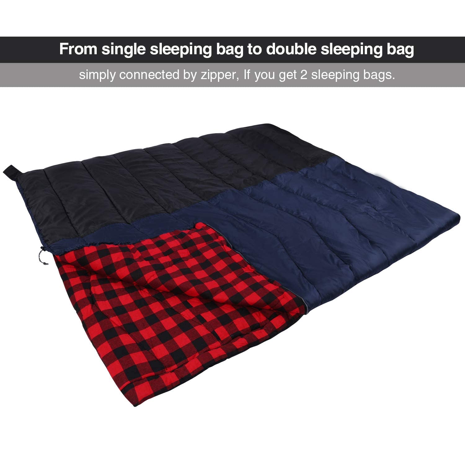 REDCAMP Cotton Flannel Sleeping Bag for Adults, Envelope Sleeping Bag with Compression Sack, XL 32/41/50F Soft Comfortable,Red Plaid 2lbs(79"x33")