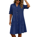 QXE Denim Dress for Women 2026 Summer Casual Lace Trim Half Sleeve Blue Jean Dresses Button Down Shirt Dress Western Outfits