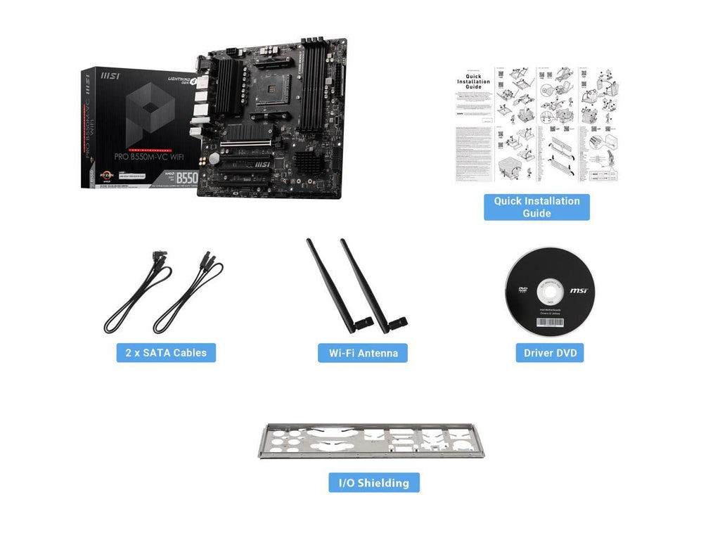 MSI PRO B550M-VC WiFi ProSeries Motherboard (AMD Ryzen 5000 Series, AM4, DDR4, PCIe 4.0, SATA 6Gb/s, M.2, USB 3.2 Gen 2, HDMI/DP, Wi-Fi 6E, Bluetooth 5.2, mATX)