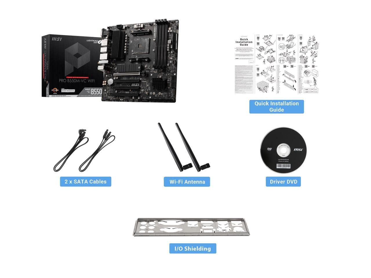 MSI PRO B550M-VC WiFi ProSeries Motherboard (AMD Ryzen 5000 Series, AM4, DDR4, PCIe 4.0, SATA 6Gb/s, M.2, USB 3.2 Gen 2, HDMI/DP, Wi-Fi 6E, Bluetooth 5.2, mATX)