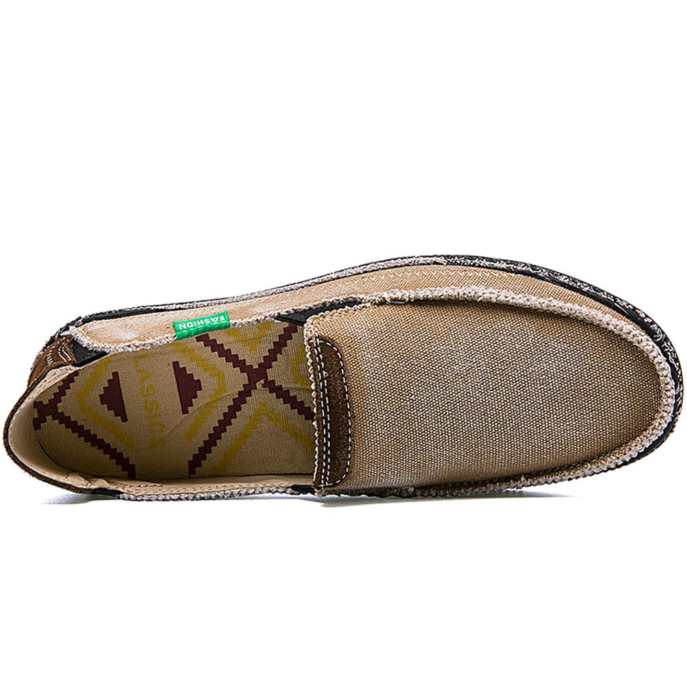 CASMAG Men Shoes Casual Cloth Canvas Slip on Loafers Outdoor Leisure Walking Shoes Khaki 2 US 10.5 M